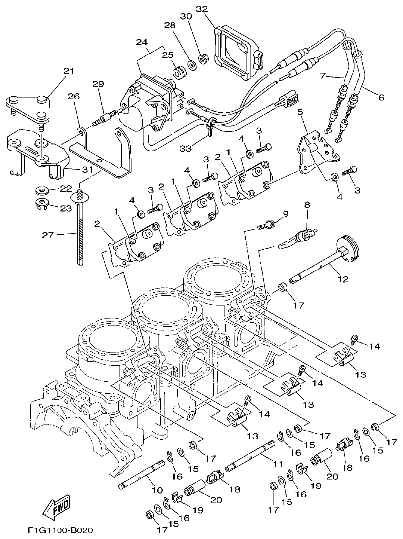 Yamaha F1G1 CYLINDER. CRANKCASE 2 parts diagram